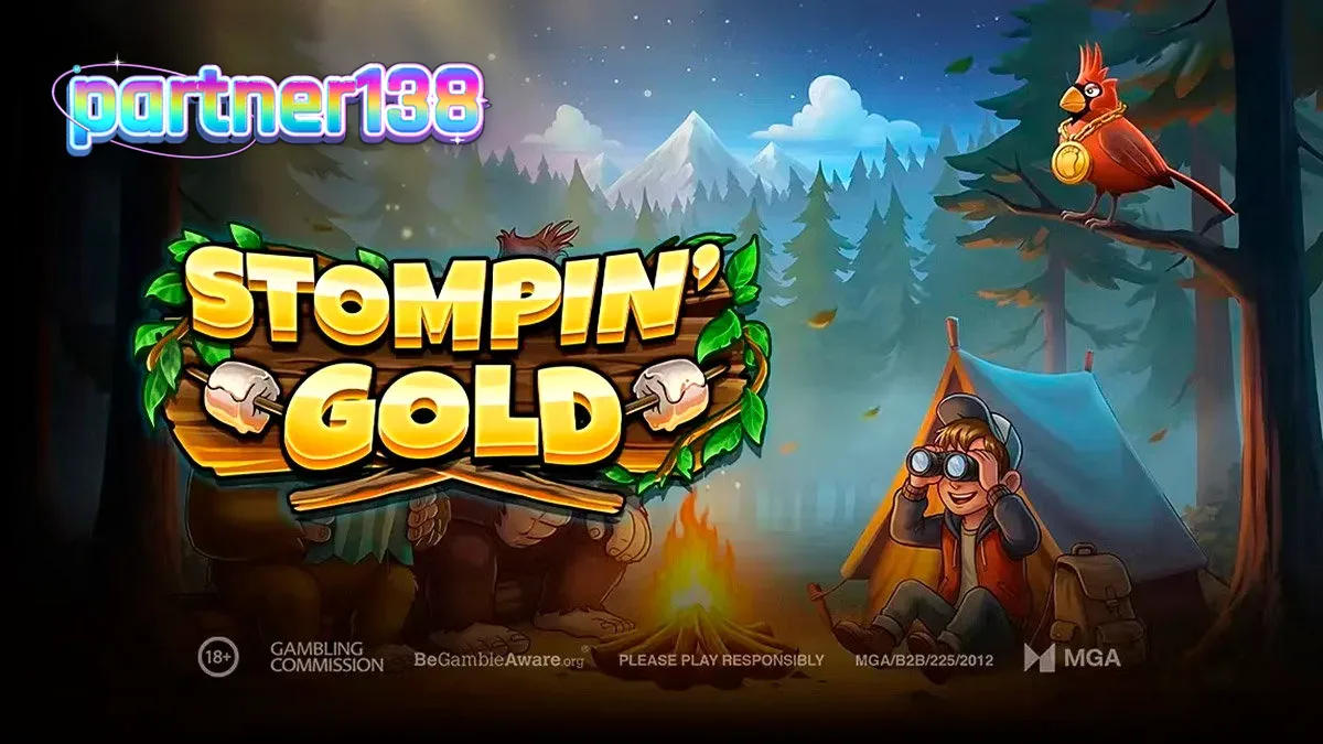 Tampilan visual slot Stompin’ Gold dengan karakter Jack Tracker dan Bigfoot