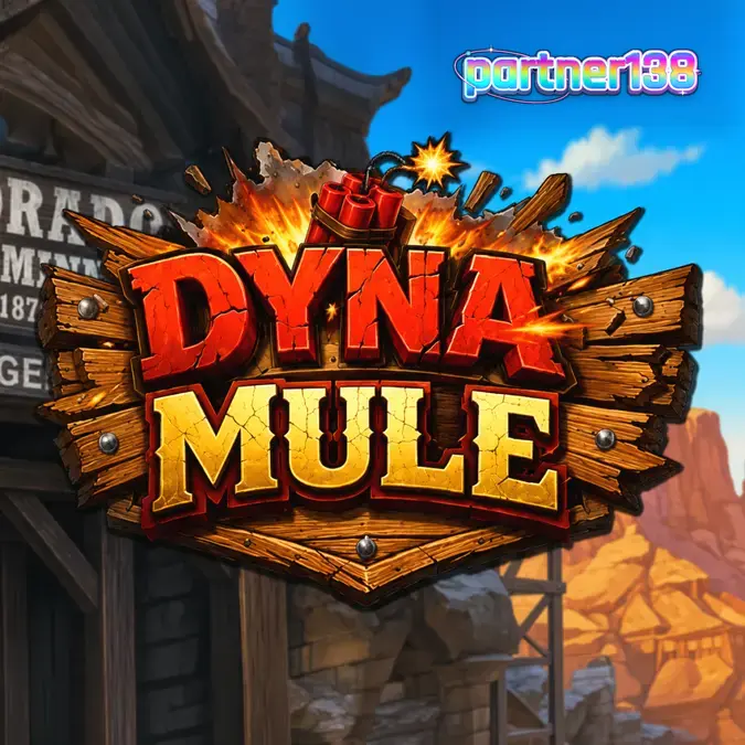 Tampilan antarmuka seluler permainan slot Dyna Mule dengan latar belakang tambang.